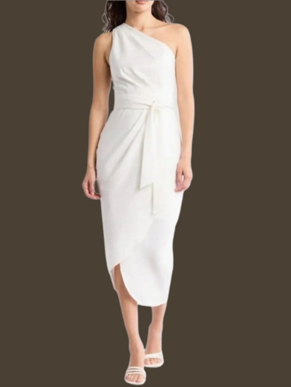 NWT TED BAKER London Gabie One Shoulder Belted Drape Midi Dress In White US 2